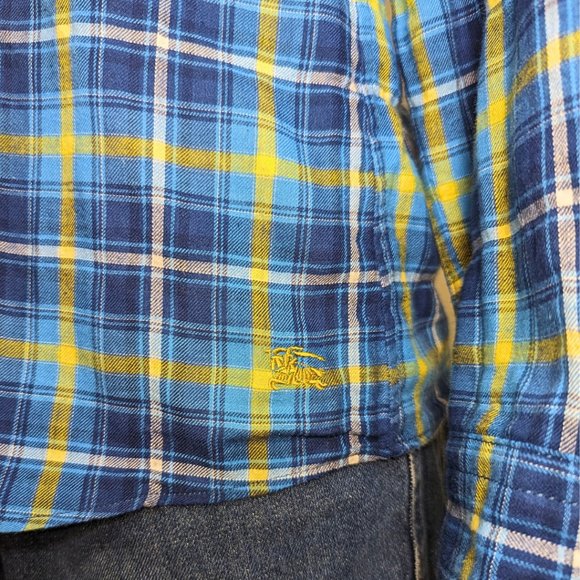 Burberry Black Label Men's 3 (Large) Long Sleeve Blue Plaid Flannel Shirt - Picture 7 of 14